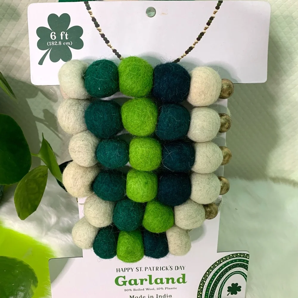 St Patrick’s Day Wool Pom Pom Garland String Single Strand 6 feet